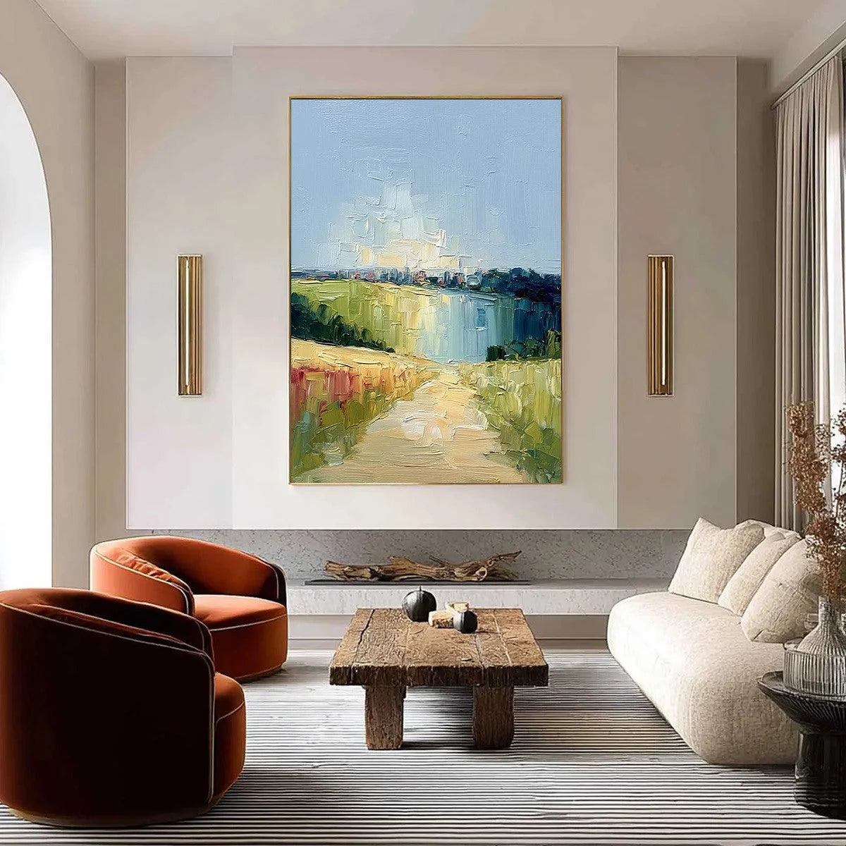 COASTAL PROMENADE: Textured Palette Knife Impasto Landscape Painting | Landscape closeup, raised brushwork detail