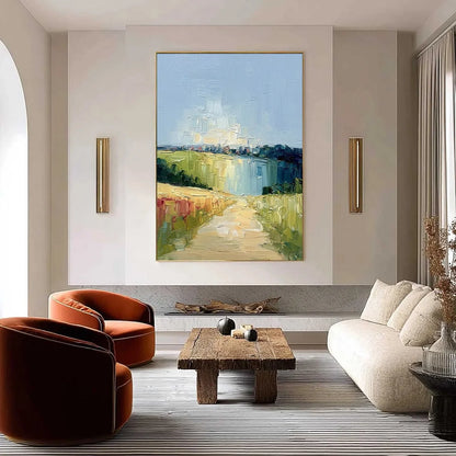 COASTAL PROMENADE: Textured Palette Knife Impasto Landscape Painting | Landscape closeup, raised brushwork detail