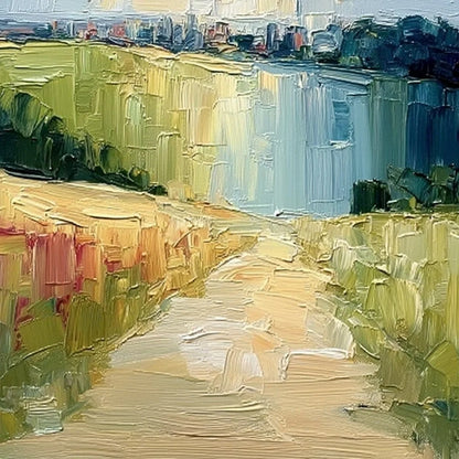 COASTAL PROMENADE: Textured Palette Knife Impasto Landscape Painting | rectangular format, hand-painted canvas edge
