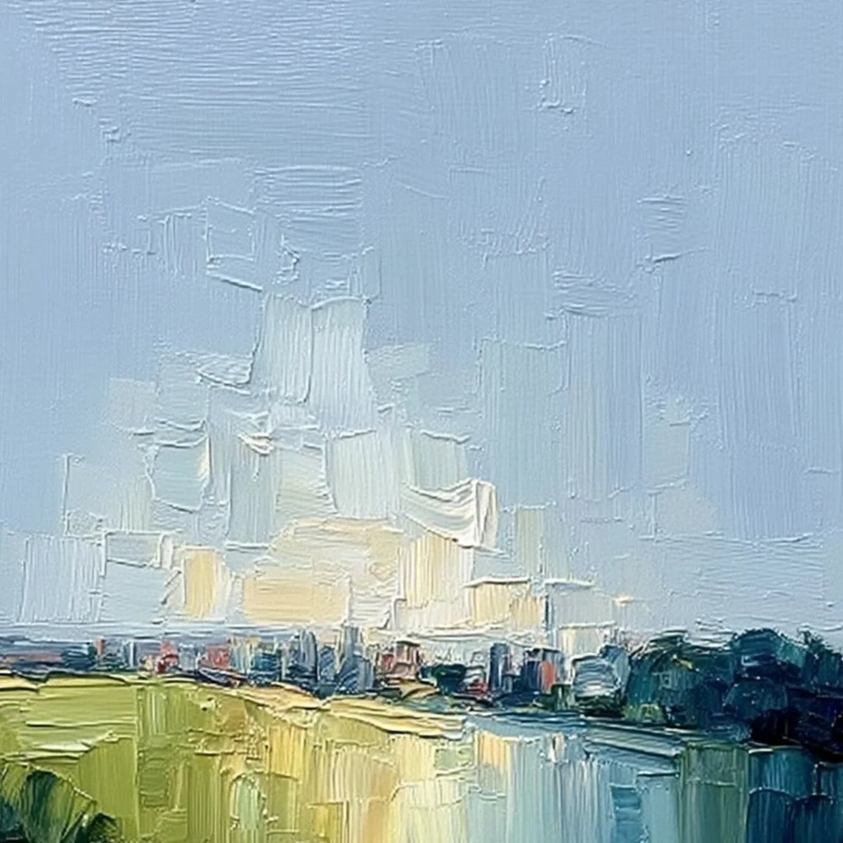 COASTAL PROMENADE: Textured Palette Knife Impasto Landscape Painting | rolled canvas, ready for custom framing