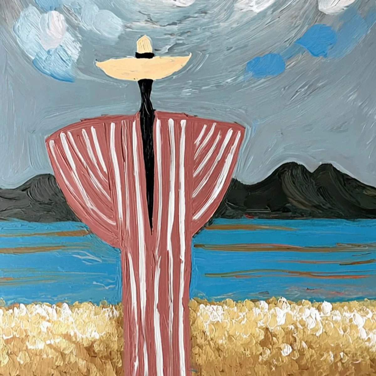 COASTAL REVERIE: Expressive Figurative Beach Landscape Painting | rectangular format, hand-painted canvas edge