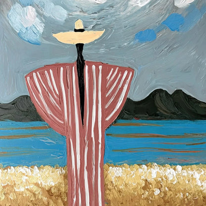 COASTAL REVERIE: Expressive Figurative Beach Landscape Painting | rectangular format, hand-painted canvas edge