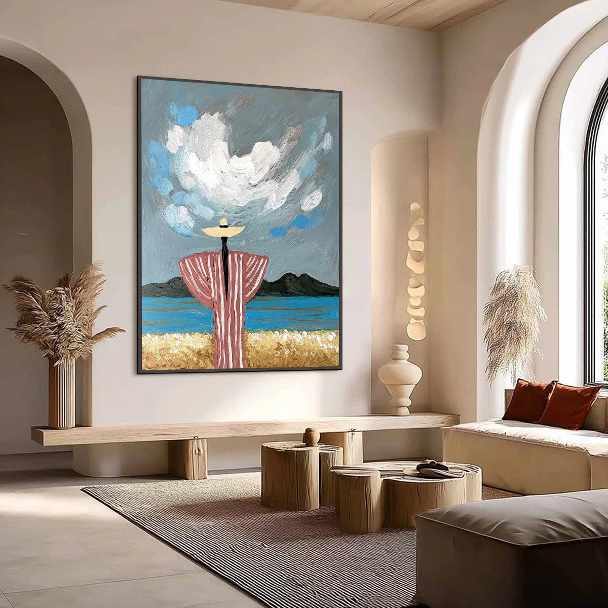 COASTAL REVERIE: Expressive Figurative Beach Landscape Painting | Landscape mood, soft natural light studio shot