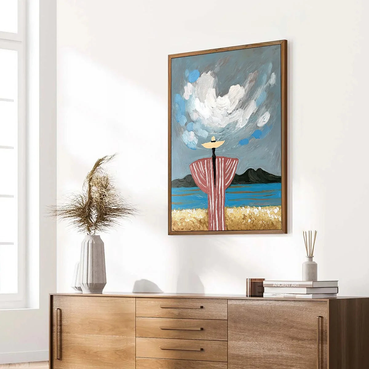 COASTAL REVERIE: Expressive Figurative Beach Landscape Painting | beige palette, original Hand-painted on premium stretched canvas using artist-grade oils; rich layered surface combines smooth grad...