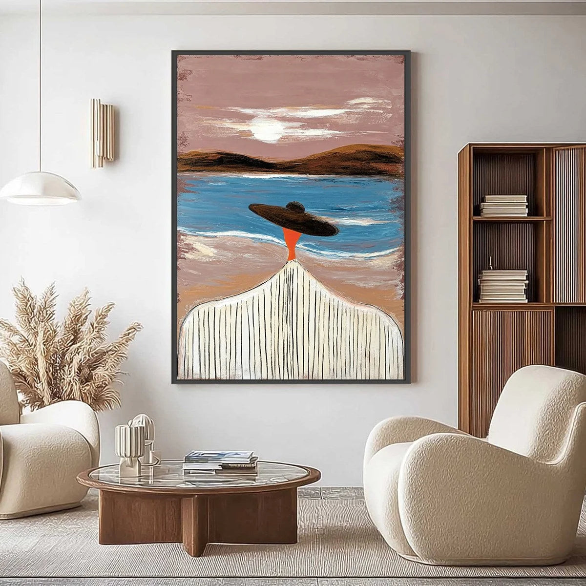 COASTAL REVERIE: Modern Wabi Sabi Style Figurative Beach Painting | Figurative closeup, raised brushwork detail