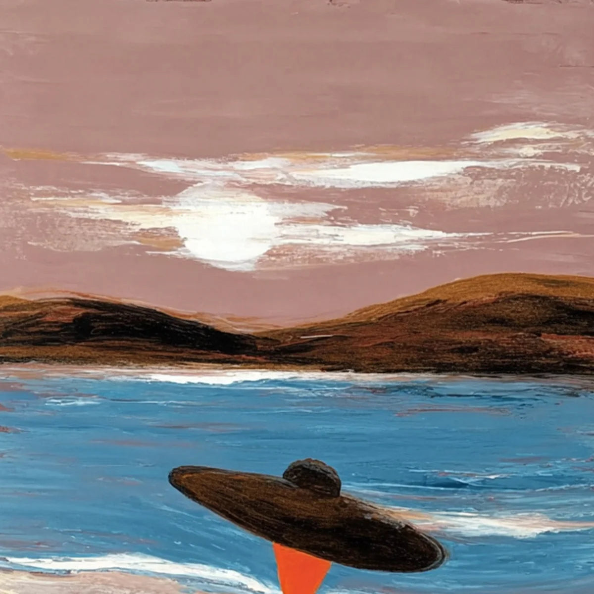 COASTAL REVERIE: Modern Wabi Sabi Style Figurative Beach Painting | rectangular format, hand-painted canvas edge