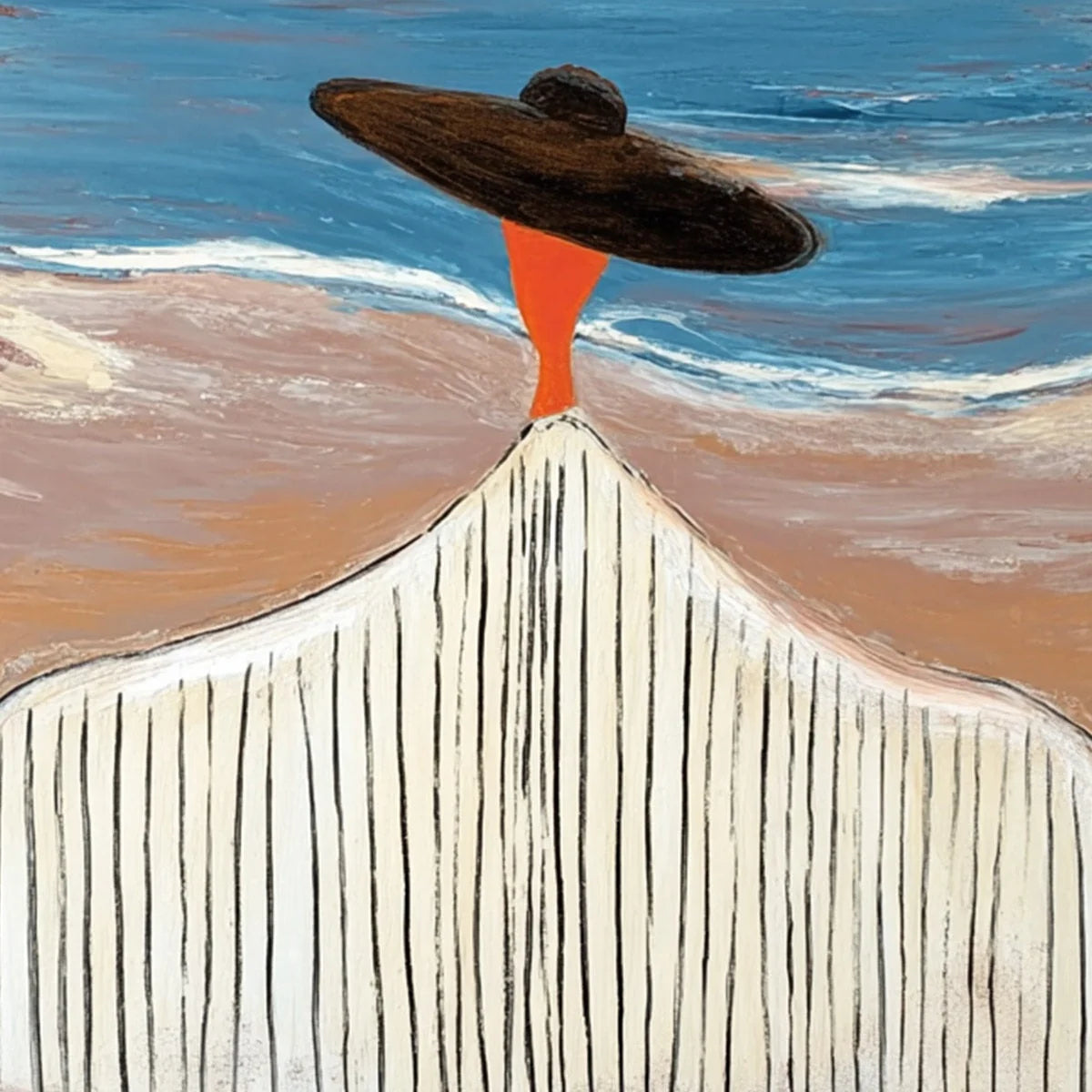 COASTAL REVERIE: Modern Wabi Sabi Style Figurative Beach Painting | rolled canvas, ready for custom framing