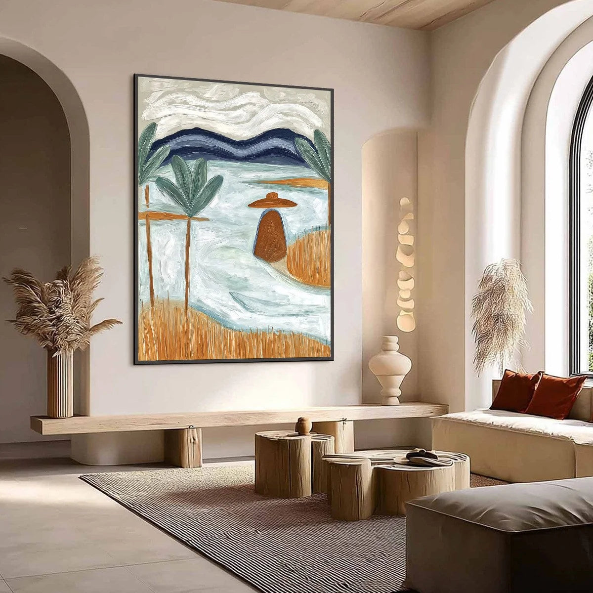 Coastal Reverie Textured Seascape Abstract Painting on Canvas | Abstract mood, soft natural light studio shot