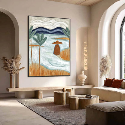 Coastal Reverie Textured Seascape Abstract Painting on Canvas | Abstract mood, soft natural light studio shot