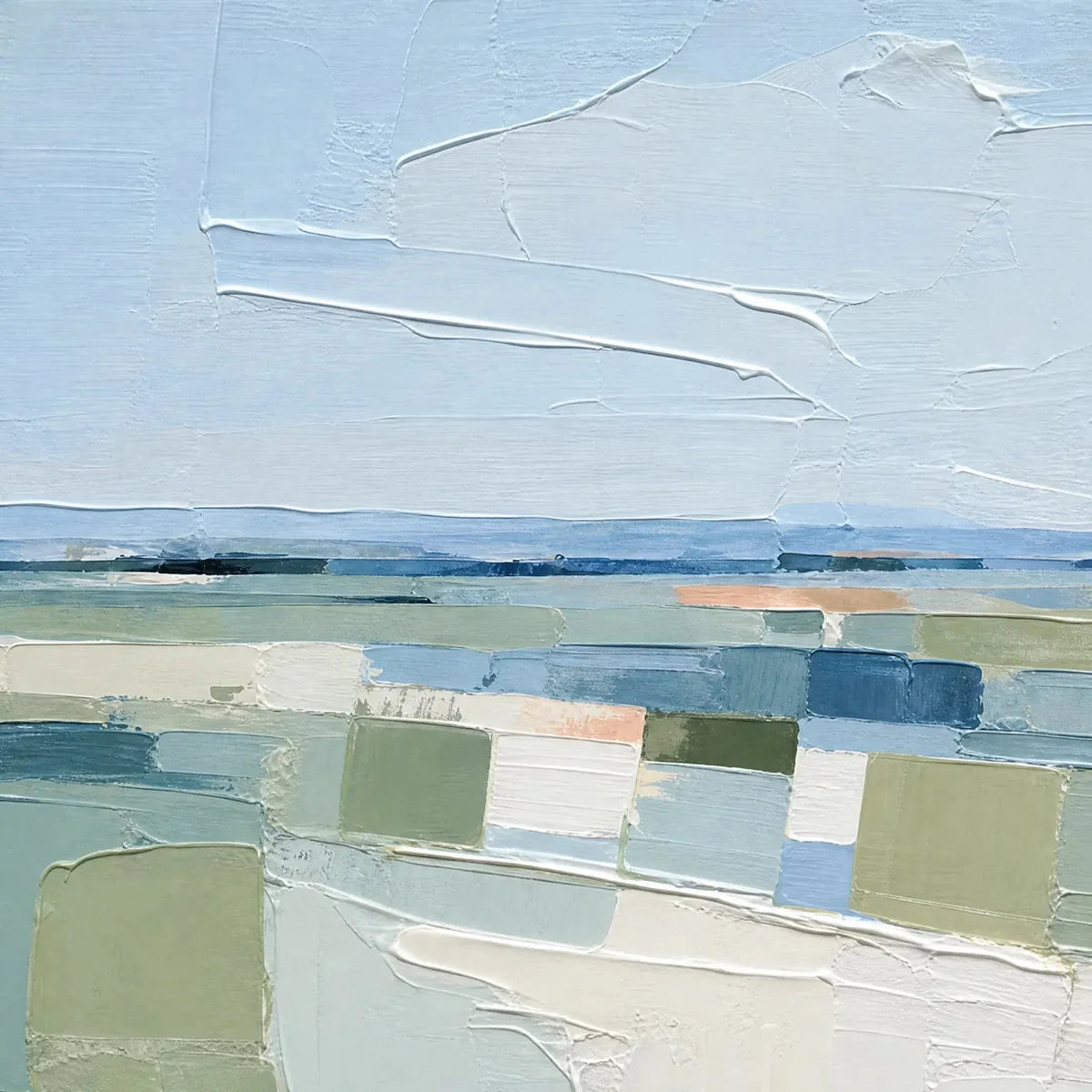 COASTAL REVERIE: Textured Square Abstract Coastal Landscape Painting | rectangular format, hand-painted canvas edge