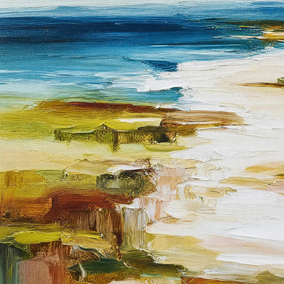 COASTAL REVERIE: Textured Vertical Abstract Seascape Painting | rectangular format, hand-painted canvas edge
