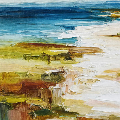 COASTAL REVERIE: Textured Vertical Abstract Seascape Painting | rectangular format, hand-painted canvas edge