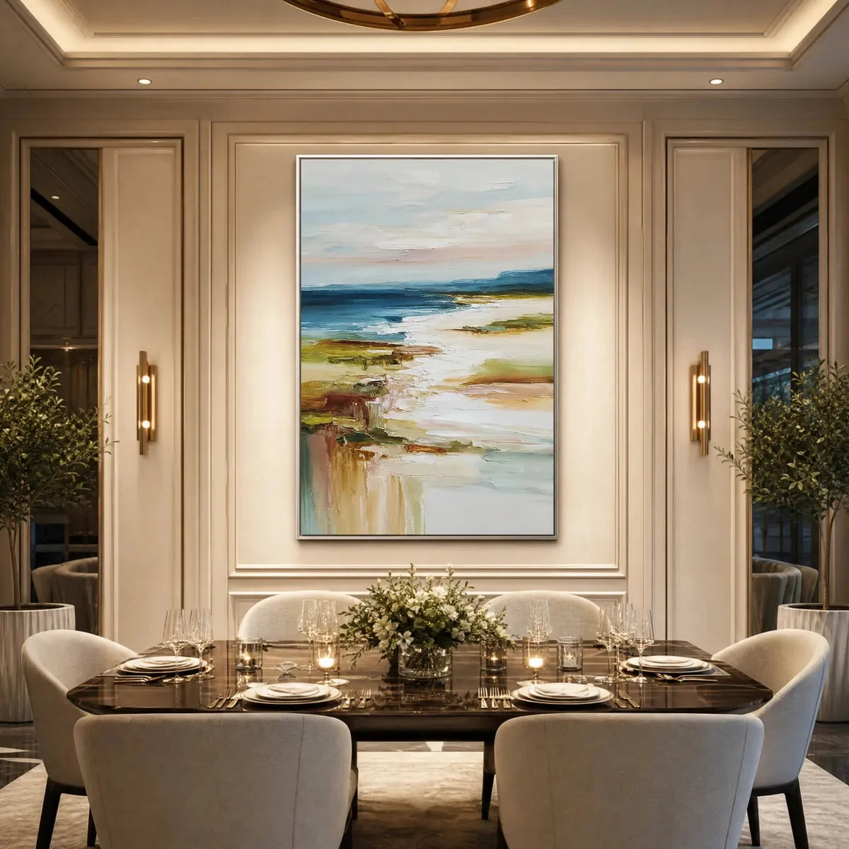 COASTAL REVERIE: Textured Vertical Abstract Seascape Painting | rolled canvas, ready for custom framing