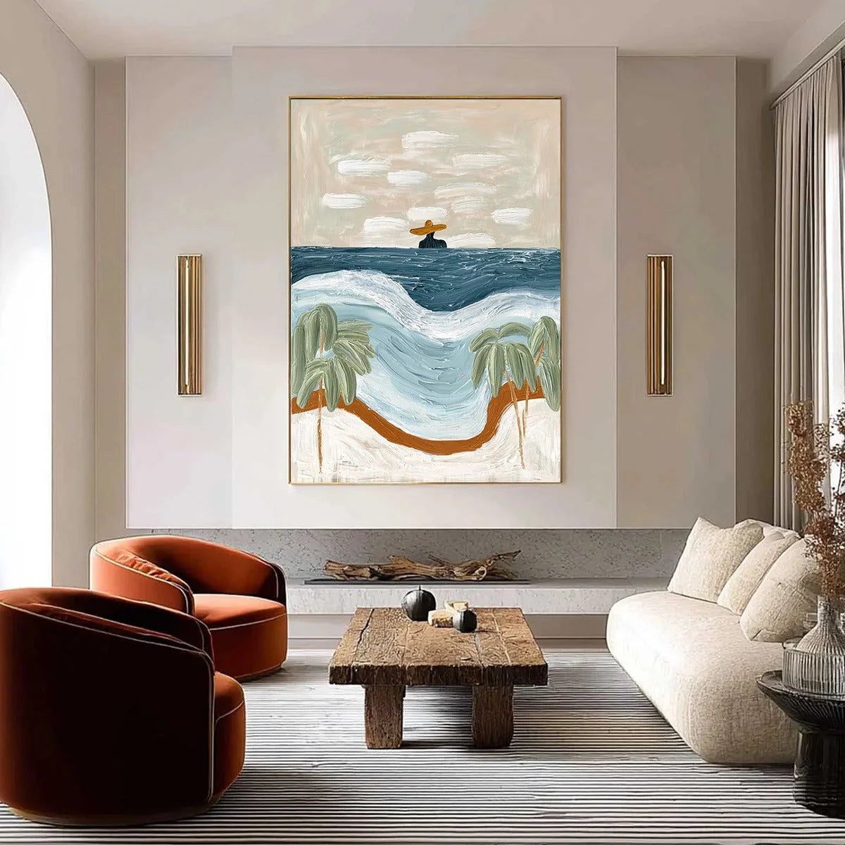 COASTAL REVERIE: Textured Wabi Sabi Style Beach & Sea Painting | Abstract closeup, raised brushwork detail