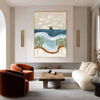 COASTAL REVERIE: Textured Wabi Sabi Style Beach & Sea Painting | Abstract closeup, raised brushwork detail
