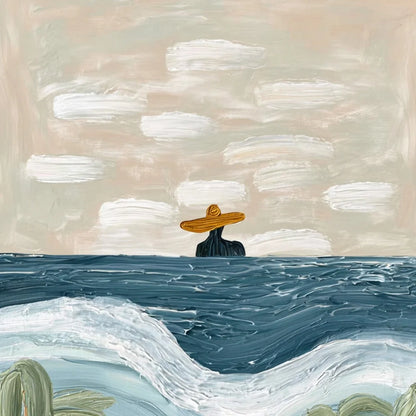 COASTAL REVERIE: Textured Wabi Sabi Style Beach & Sea Painting | rectangular format, hand-painted canvas edge