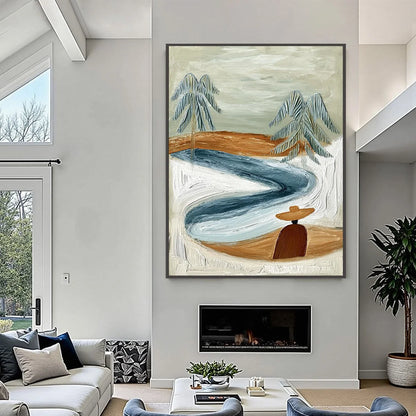 COASTAL REVERIE: Textured Wabi Sabi Coastal Landscape Painting | Landscape closeup, raised brushwork detail
