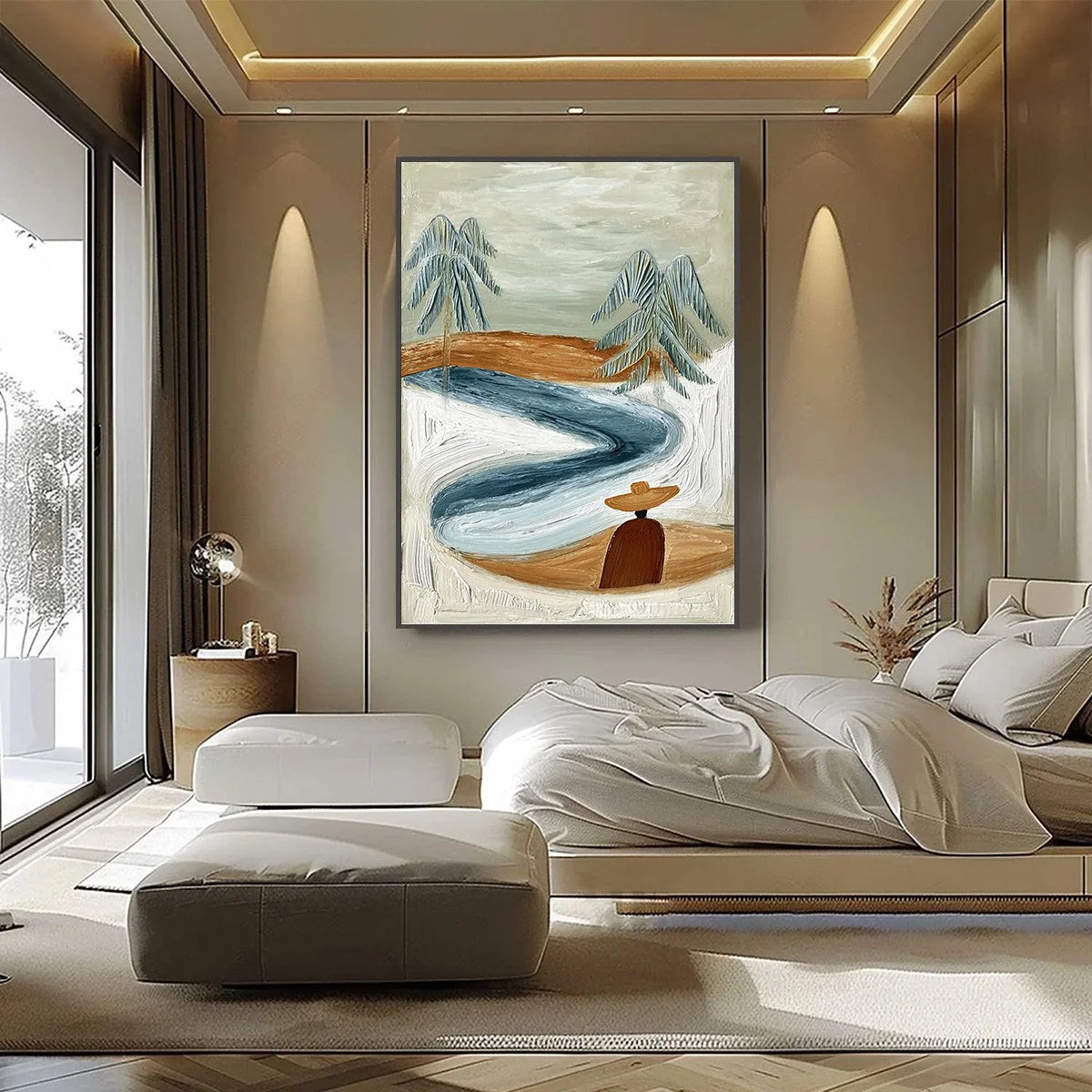 COASTAL REVERIE: Textured Wabi Sabi Coastal Landscape Painting | black frame version on white wall
