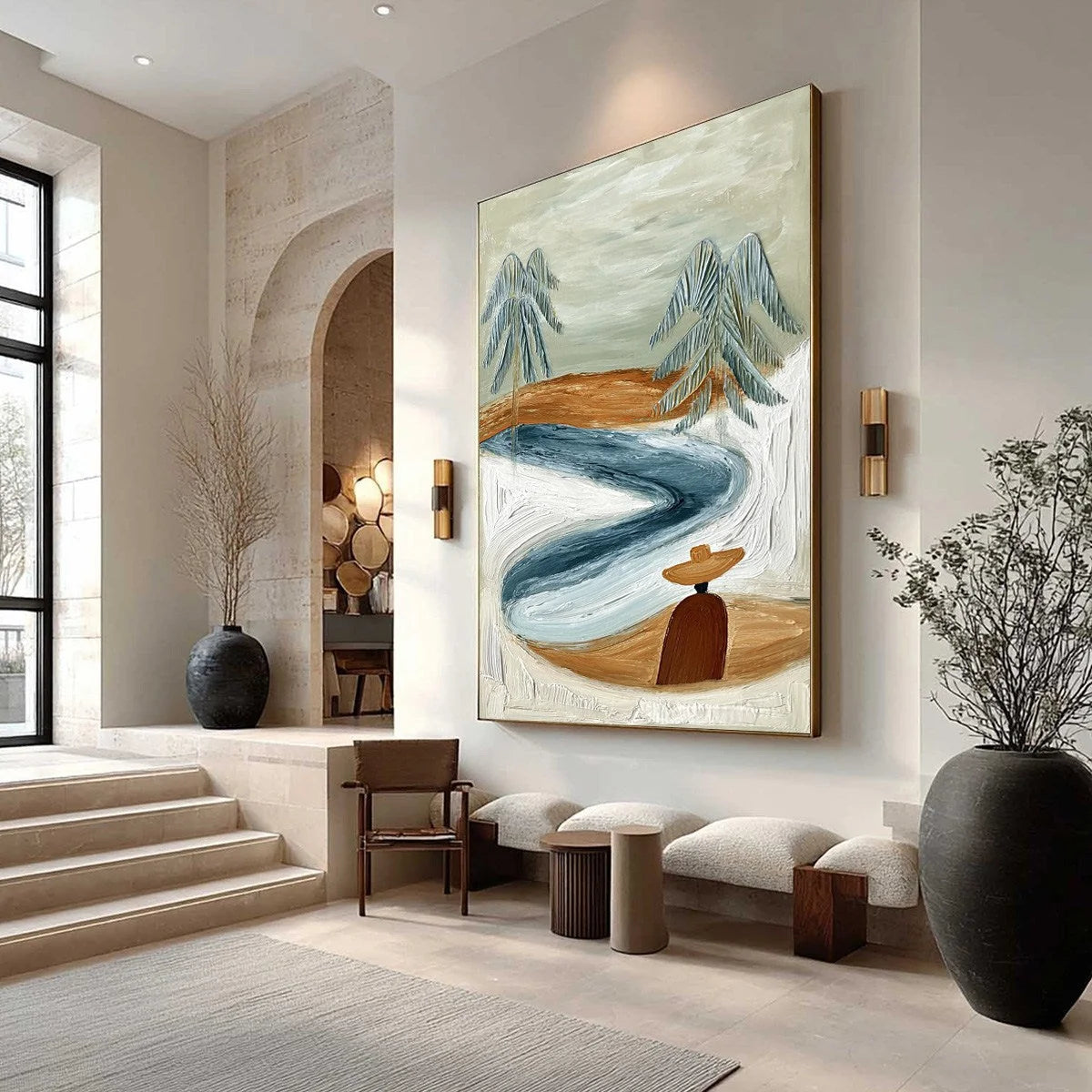 COASTAL REVERIE: Textured Wabi Sabi Coastal Landscape Painting | Landscape mood, soft natural light studio shot
