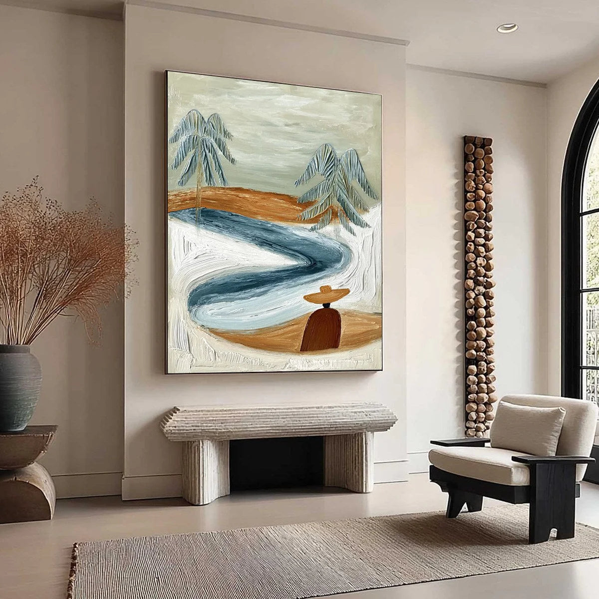 COASTAL REVERIE: Textured Wabi Sabi Coastal Landscape Painting | beige palette, original Hand-painted on premium stretched canvas using artist-grade oils; rich layered surface combines smooth gradi...