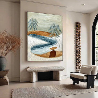 COASTAL REVERIE: Textured Wabi Sabi Coastal Landscape Painting | beige palette, original Hand-painted on premium stretched canvas using artist-grade oils; rich layered surface combines smooth gradi...