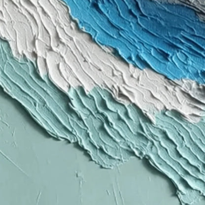 COASTAL RHYTHM: Textured Abstract Triptych of a Serene Seascape | rectangular format, hand-painted canvas edge