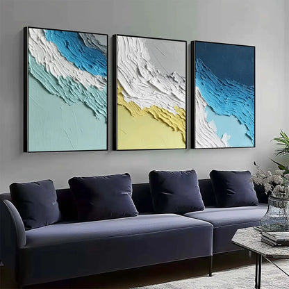 COASTAL RHYTHM: Textured Abstract Triptych of a Serene Seascape | beige palette, original Hand-painted on premium stretched canvas using artist-grade oils; rich layered surface combines smooth grad...