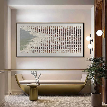 COASTAL RHYTHM: Textured Wabi Sabi Abstract Horizontal Wall Art | gold frame stretched on neutral wall