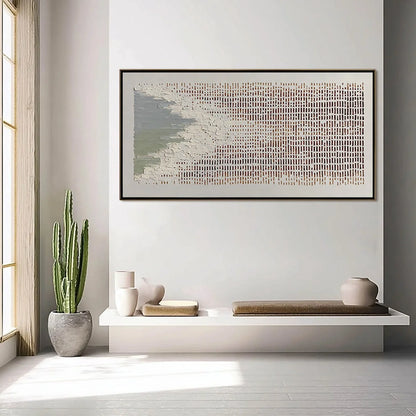 COASTAL RHYTHM: Textured Wabi Sabi Abstract Horizontal Wall Art | black frame version on white wall