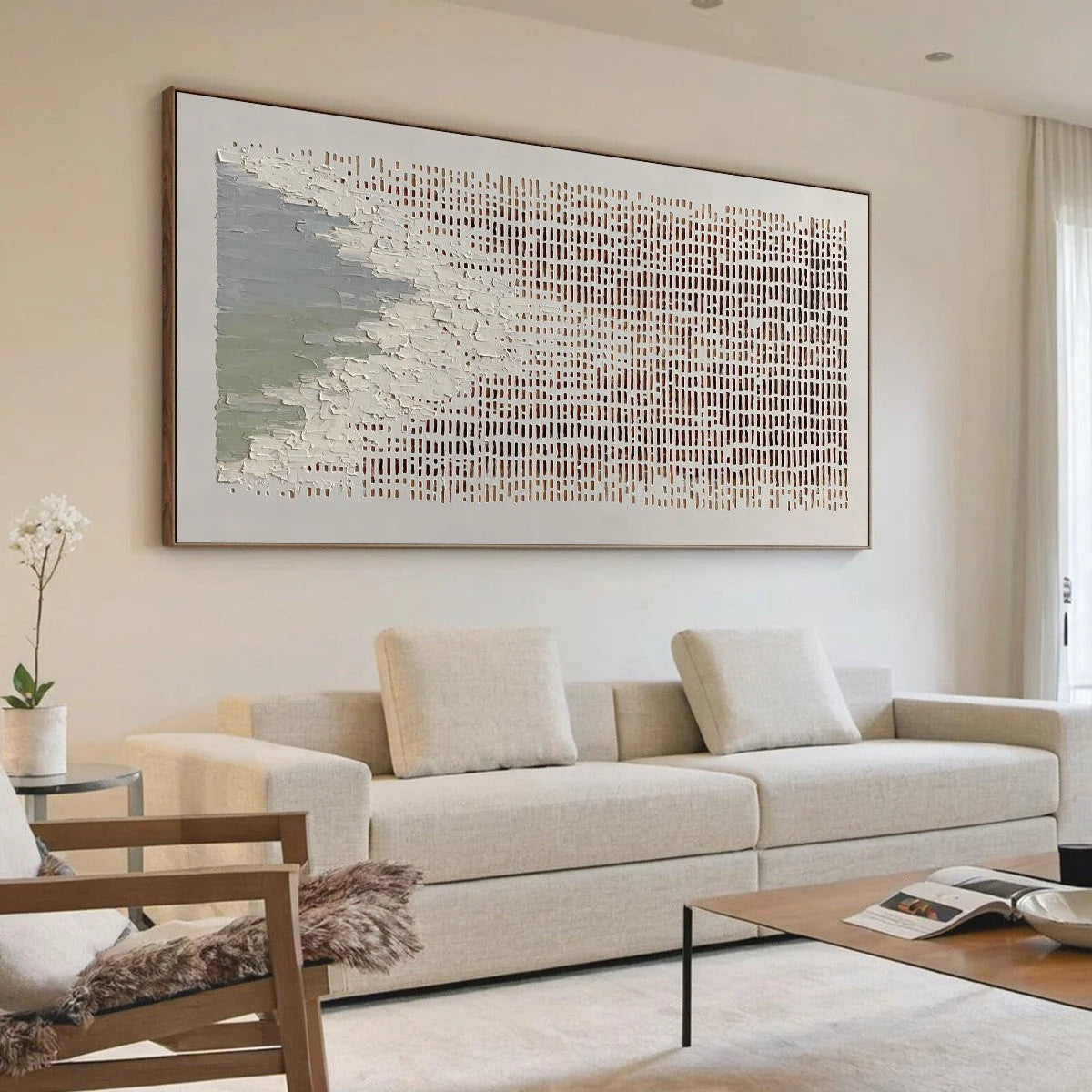 COASTAL RHYTHM: Textured Wabi Sabi Abstract Horizontal Wall Art | Abstract mood, soft natural light studio shot