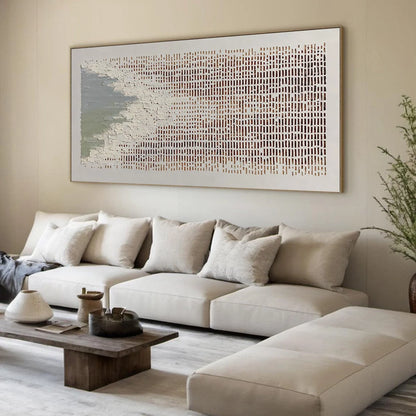 COASTAL RHYTHM: Textured Wabi Sabi Abstract Horizontal Wall Art | beige palette, original Hand-painted on premium stretched canvas using artist-grade oils; rich layered surface combines smooth grad...
