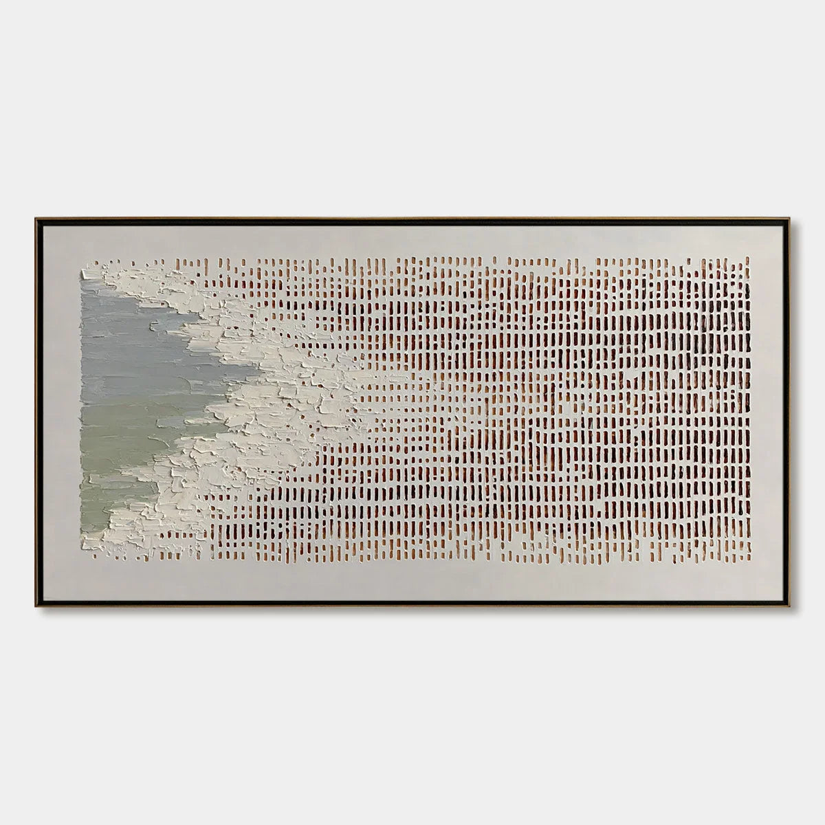 COASTAL RHYTHM: Textured Wabi Sabi Abstract Horizontal Wall Art | hanging in COASTAL RHYTHM: Textured Wabi Sabi Abstract Horizontal Wall Art featuring layered textured brushwork in refined tones; a...