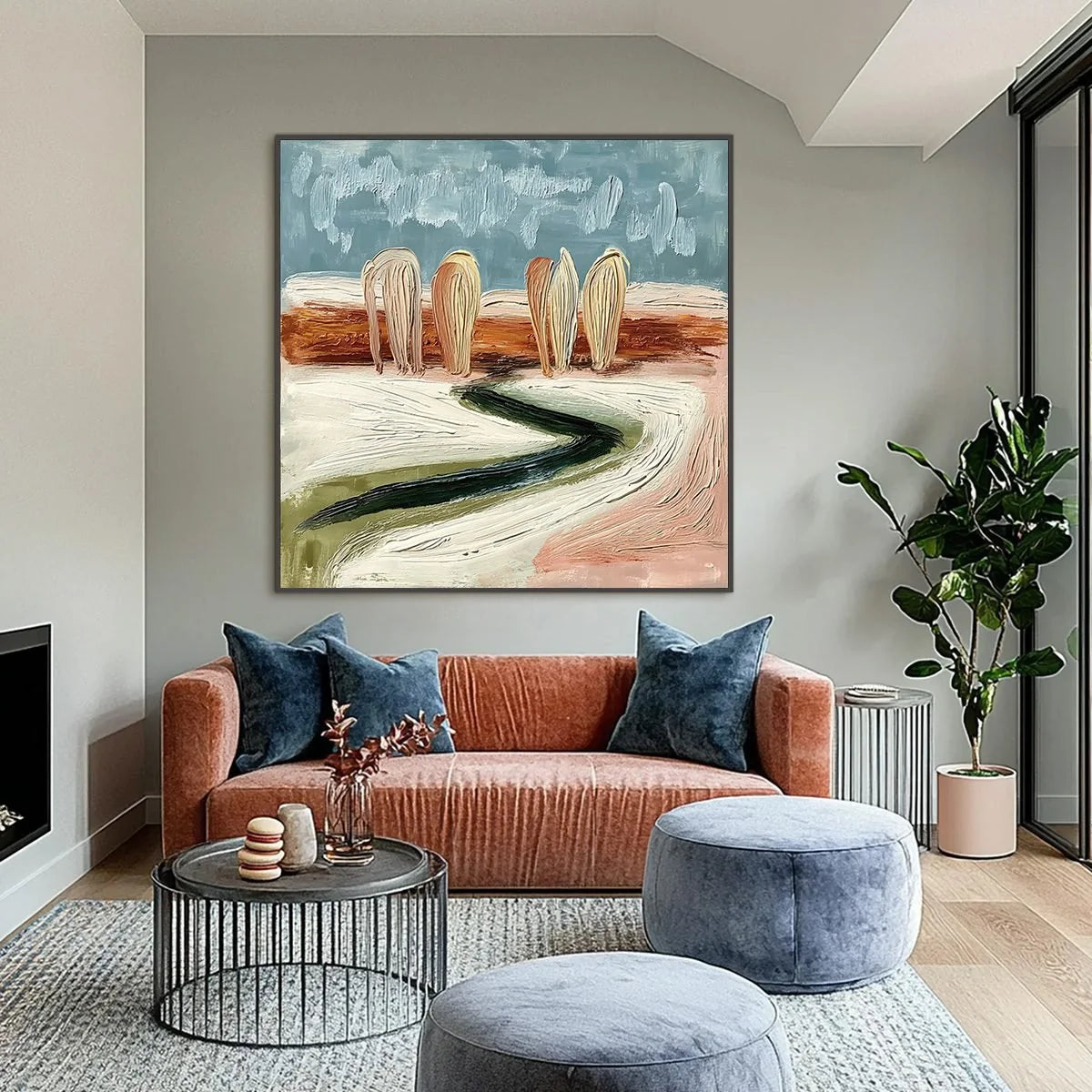 Coastal Sentinels | Textured Abstract Landscape Oil Painting | Abstract closeup, raised brushwork detail