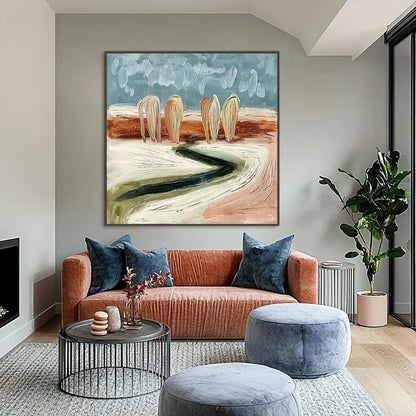Coastal Sentinels | Textured Abstract Landscape Oil Painting | Abstract closeup, raised brushwork detail