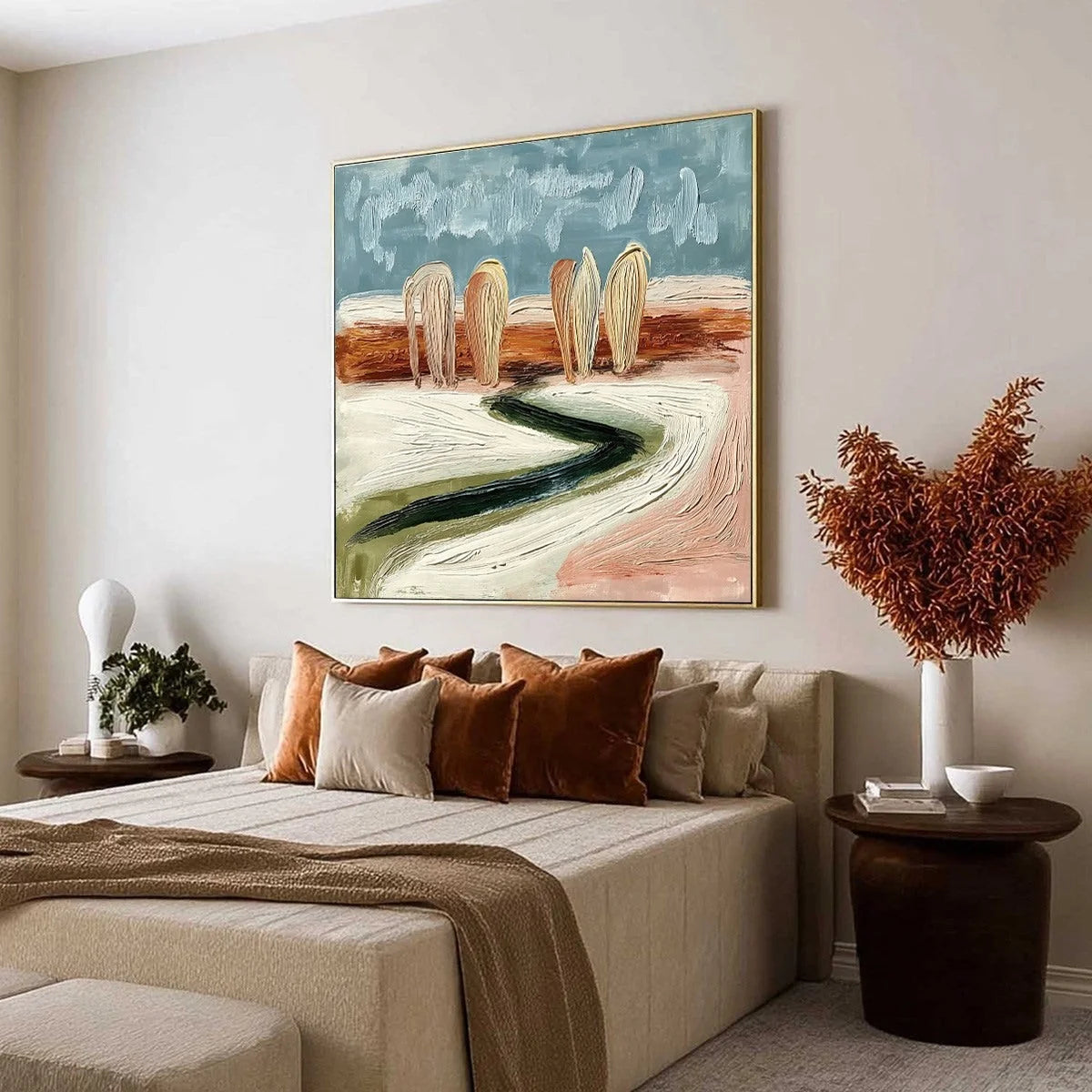 Coastal Sentinels | Textured Abstract Landscape Oil Painting | Abstract mood, soft natural light studio shot