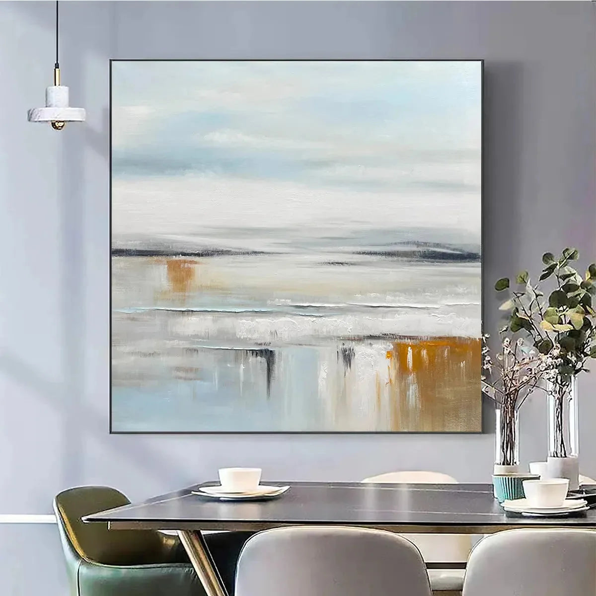 COASTAL SERENITY: Abstract Coastal Landscape Painting in Soft Blues and Neutrals | Abstract closeup, raised brushwork detail