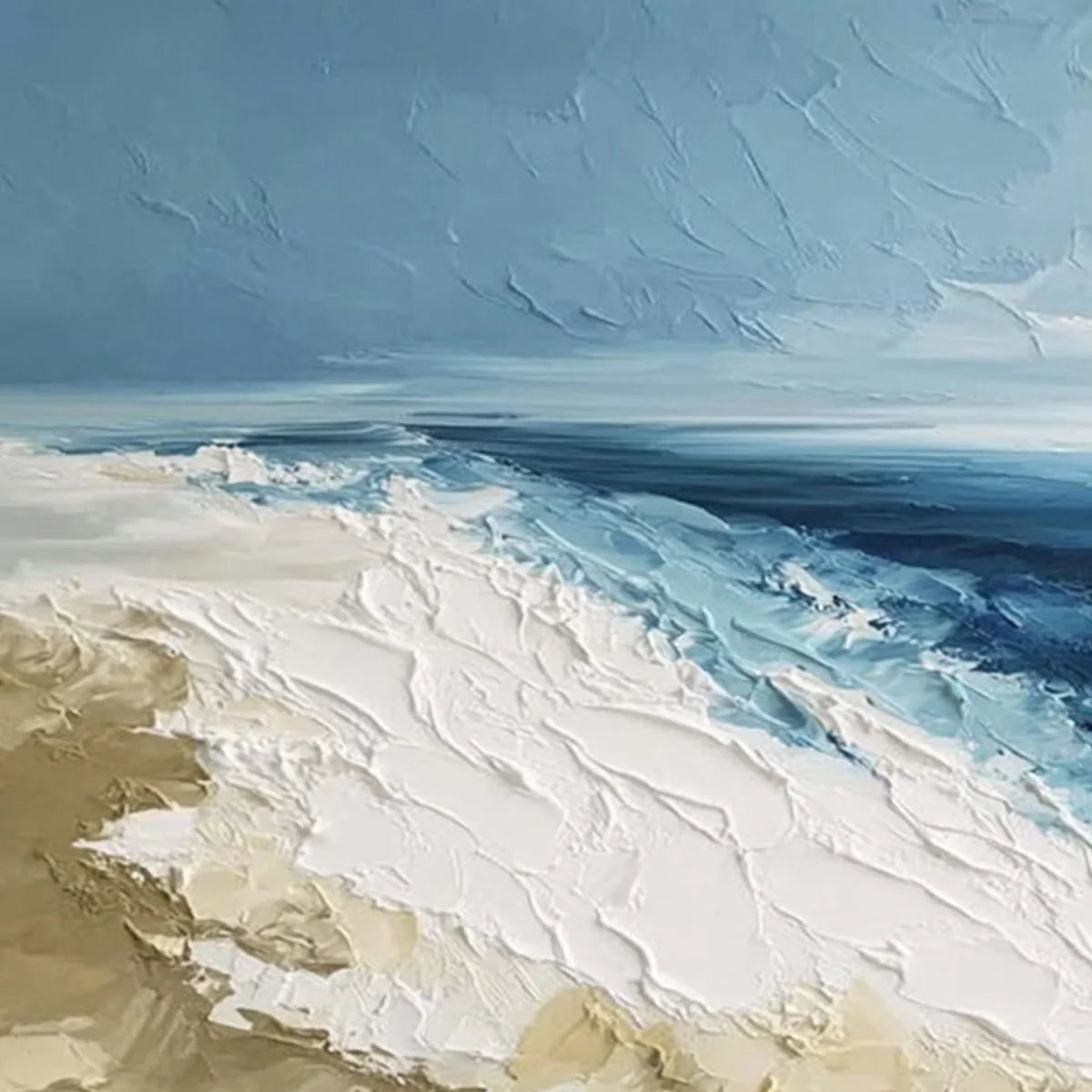 COASTAL SERENITY: Large Textured Impasto Seascape Oil Painting | rectangular format, hand-painted canvas edge
