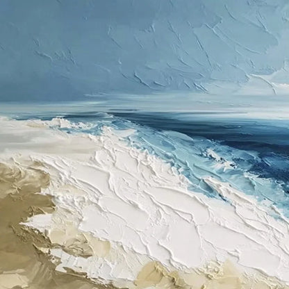 COASTAL SERENITY: Large Textured Impasto Seascape Oil Painting | rectangular format, hand-painted canvas edge