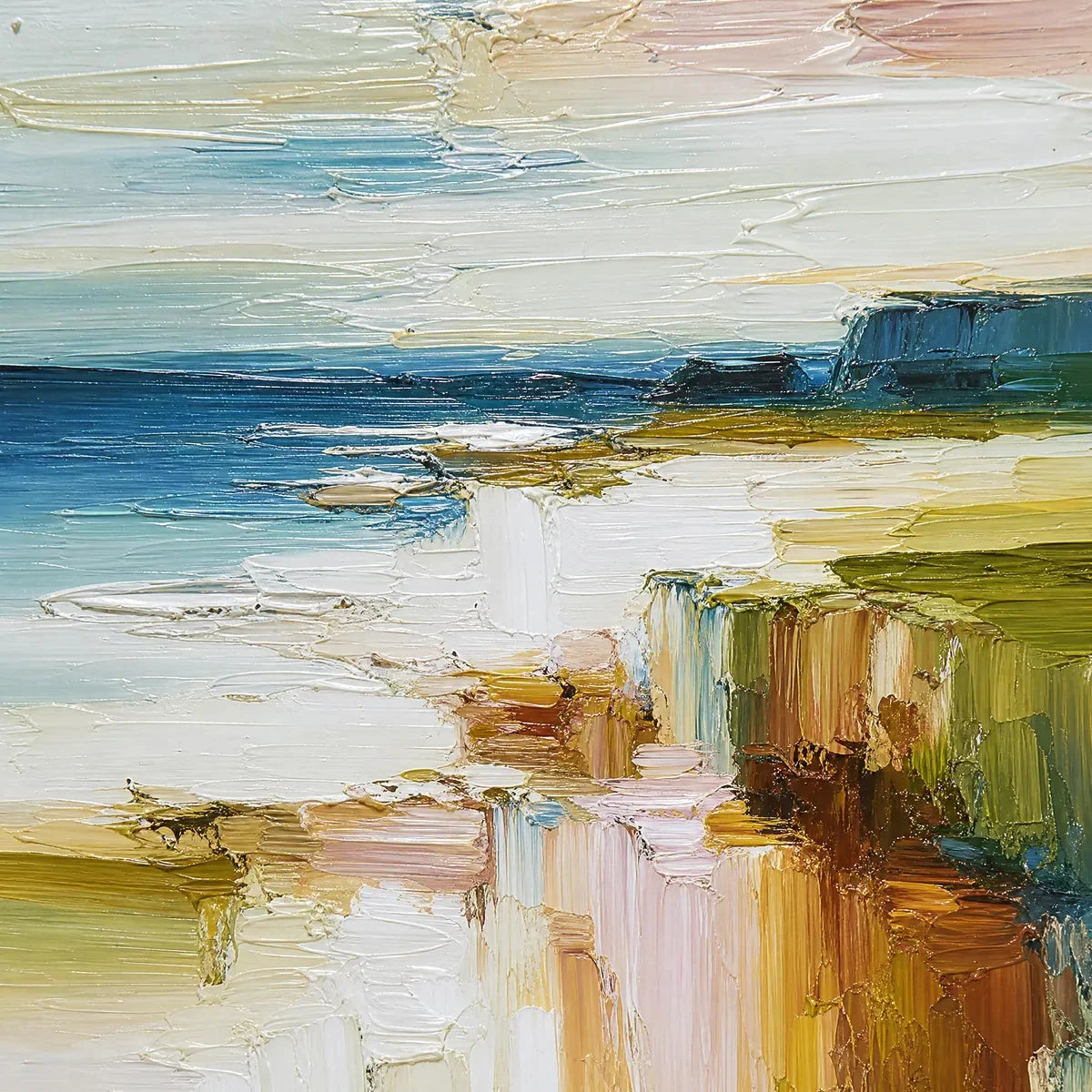 COASTAL SERENITY: Textured Abstract Coastal Landscape Painting | rectangular format, hand-painted canvas edge