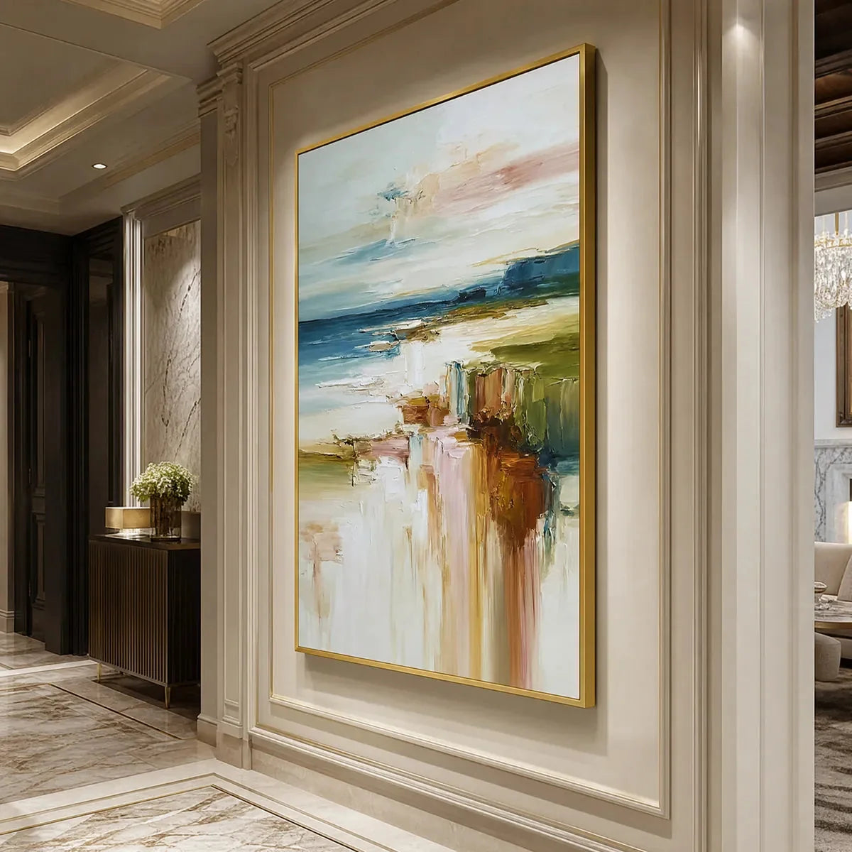 COASTAL SERENITY: Textured Abstract Coastal Landscape Painting | rolled canvas, ready for custom framing