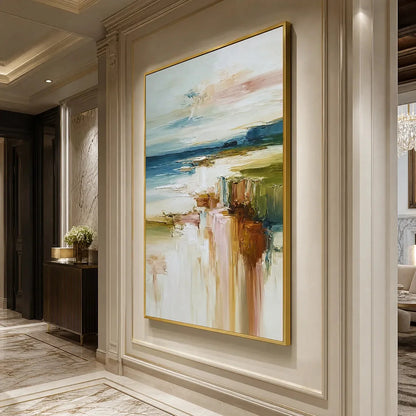 COASTAL SERENITY: Textured Abstract Coastal Landscape Painting | rolled canvas, ready for custom framing