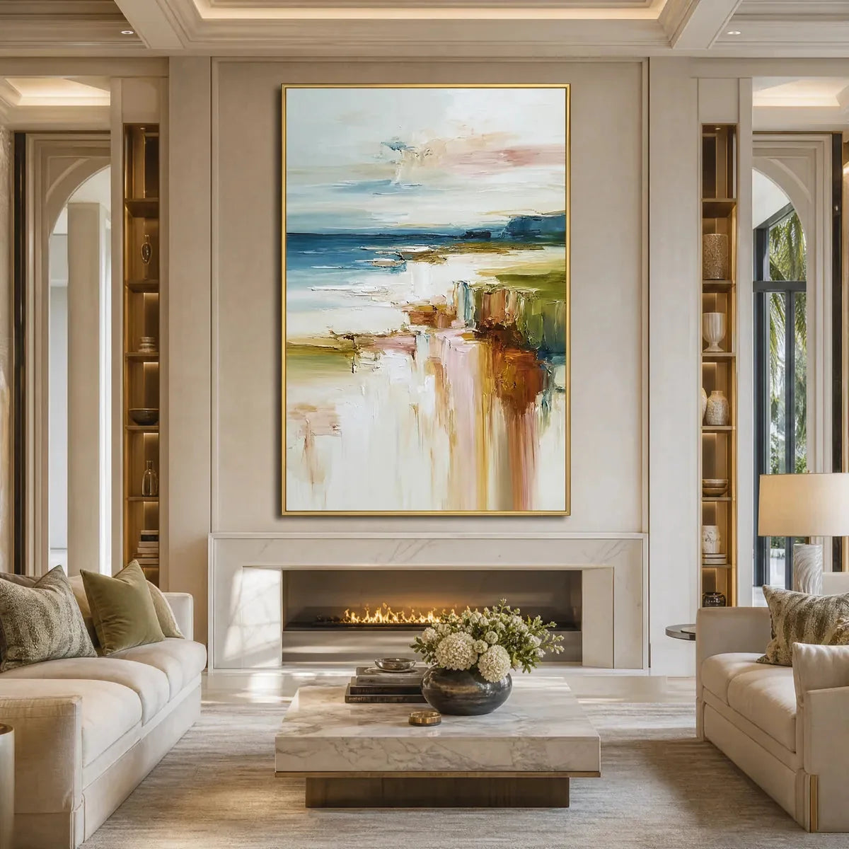 COASTAL SERENITY: Textured Abstract Coastal Landscape Painting | textured mood, soft natural light studio shot