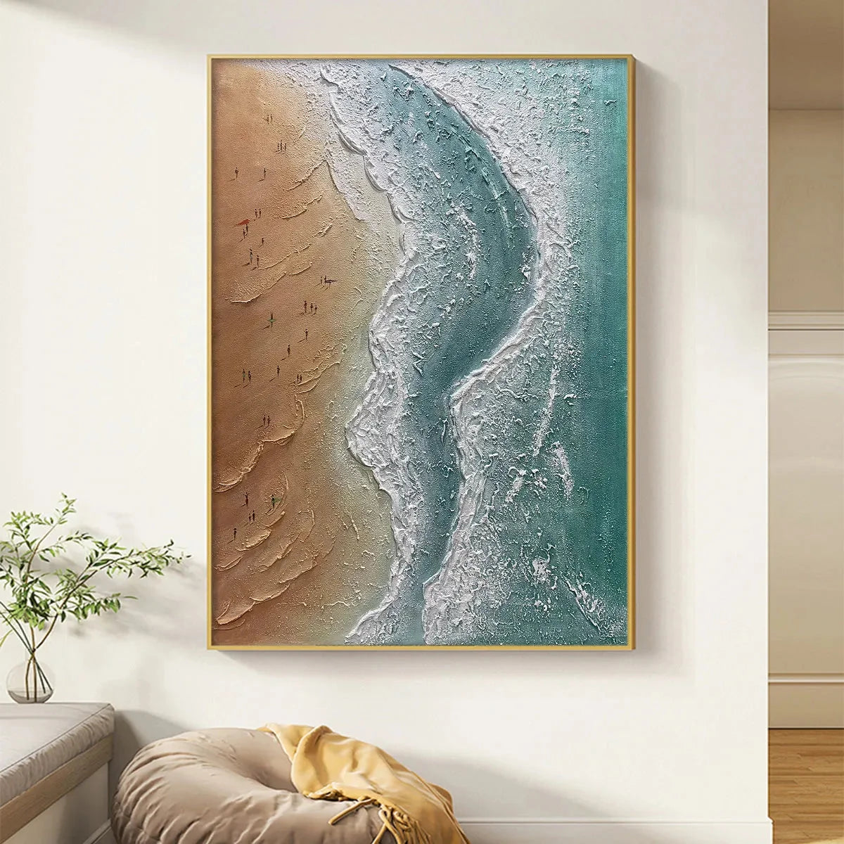COASTAL SERENITY: Textured Beach Painting, Ocean View | textured closeup, raised brushwork detail