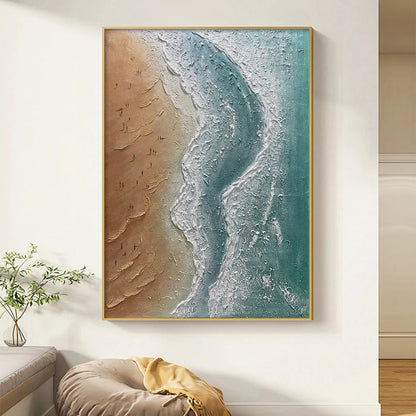 COASTAL SERENITY: Textured Beach Painting, Ocean View | textured closeup, raised brushwork detail