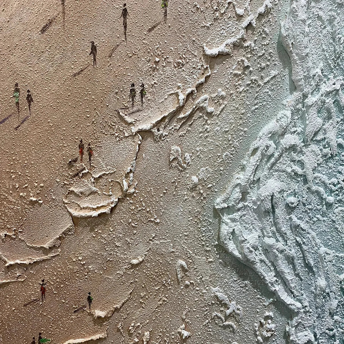 COASTAL SERENITY: Textured Beach Painting, Ocean View | rectangular format, hand-painted canvas edge