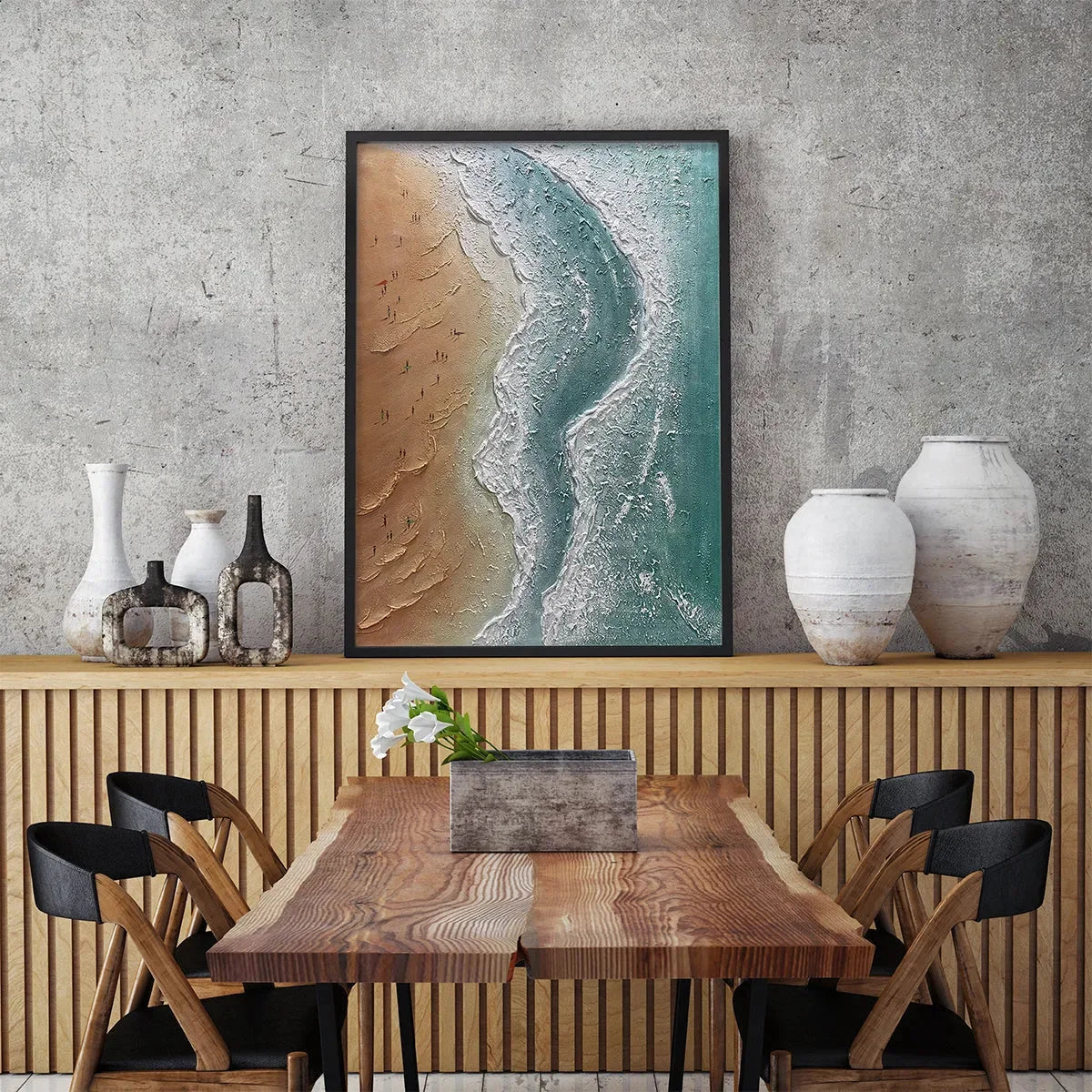 COASTAL SERENITY: Textured Beach Painting, Ocean View | rolled canvas, ready for custom framing
