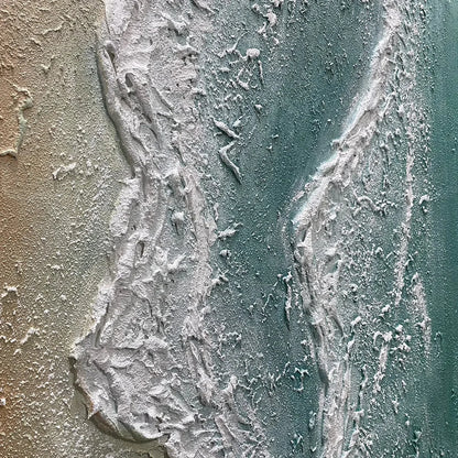 COASTAL SERENITY: Textured Beach Painting, Ocean View | black frame version on white wall