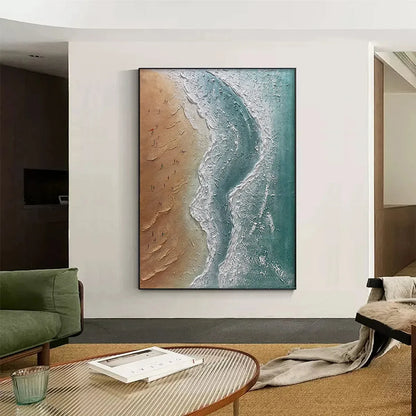 COASTAL SERENITY: Textured Beach Painting, Ocean View | textured mood, soft natural light studio shot