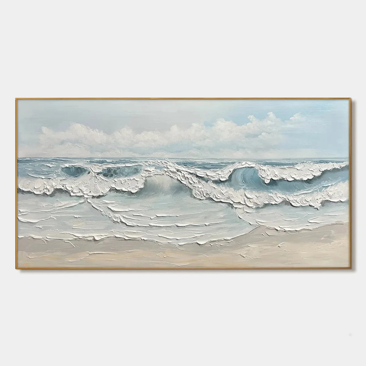COASTAL SERENITY: Textured Ocean Waves Seascape Oil Painting | hanging in living room, textured wall art