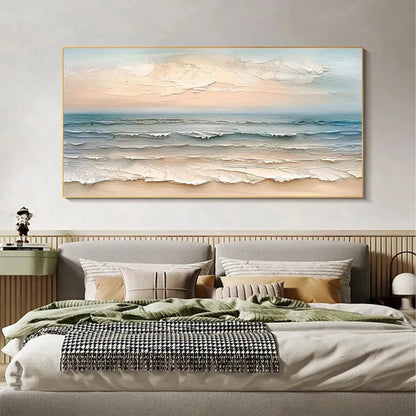 COASTAL SERENITY: Textured Seascape Painting, Impasto Waves | textured impasto closeup, raised brushwork detail